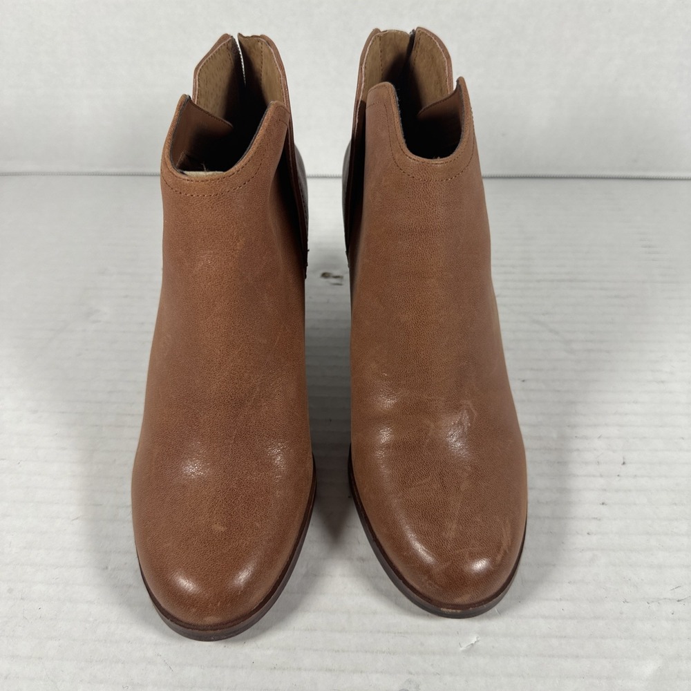 GIANNI BINI Done-Deal Tan Leather Wood Wedge Ankle‎ Booties Boho Size 7.5 Women